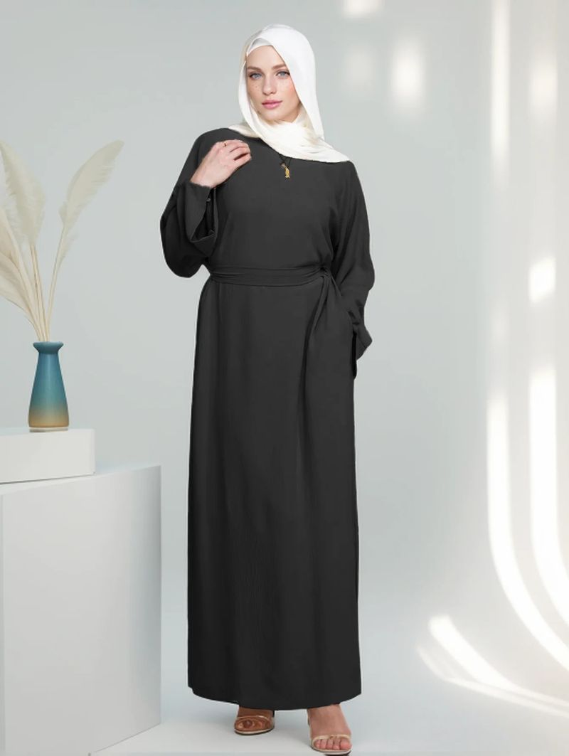 Vestido musulmán largo, elegante y a la moda, con puños divididos, color liso, novedad de 2025_voghion.com