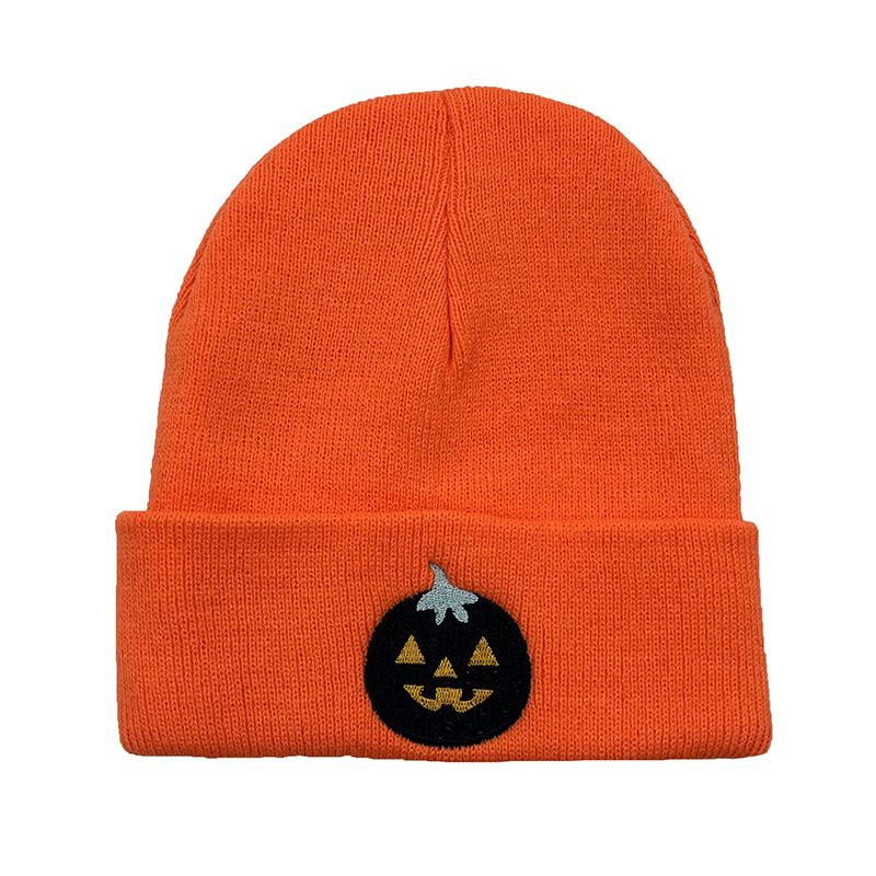 Halloween pumpkin ghost embroidery wool knitted hat men and women autumn and winter thermal hat cold hat_voghion.com