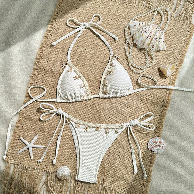 Maillot de bain bikini à bretelles coquillages pour femmes, modèle 2025_voghion.com
