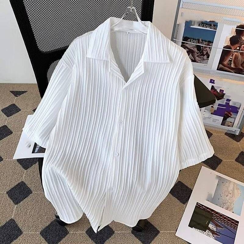 Abbigliamento maschile camicia estiva maniche corte sottile tinta unita casual trendy marchio bello camicia a cinque punte giacca estiva_voghion.com