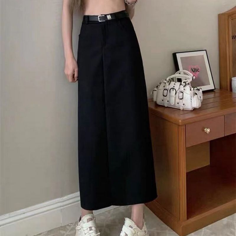 Grey suit high waist slimming straight half for women 2024 spring and autumn versatile commuting mid length skirt with a_voghion.com