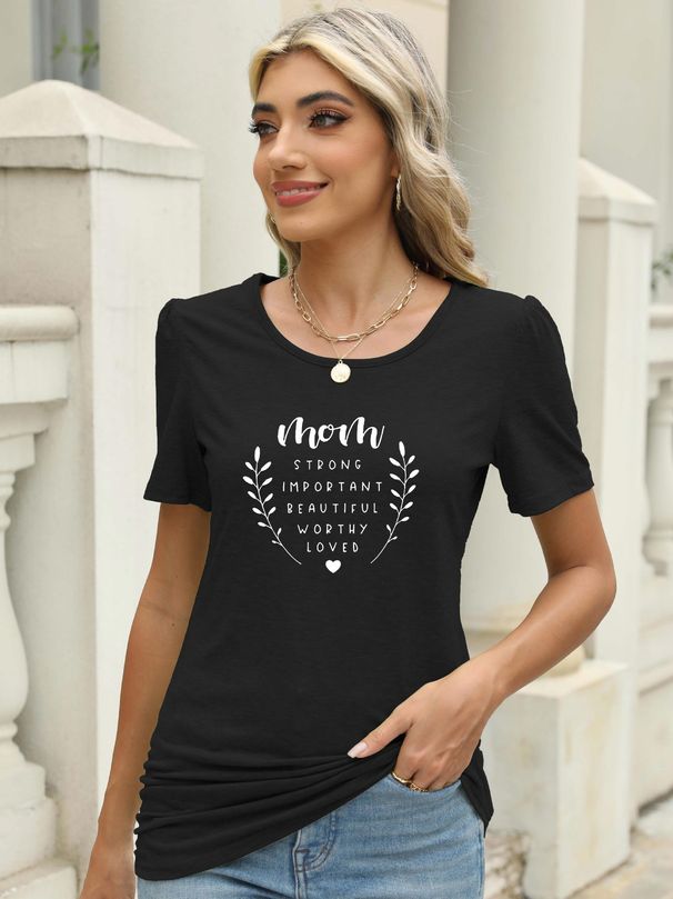 Damenbekleidung Fledermausärmel seitlich Rundhals Kurzarm Bedruckte T-Shirts_voghion.com