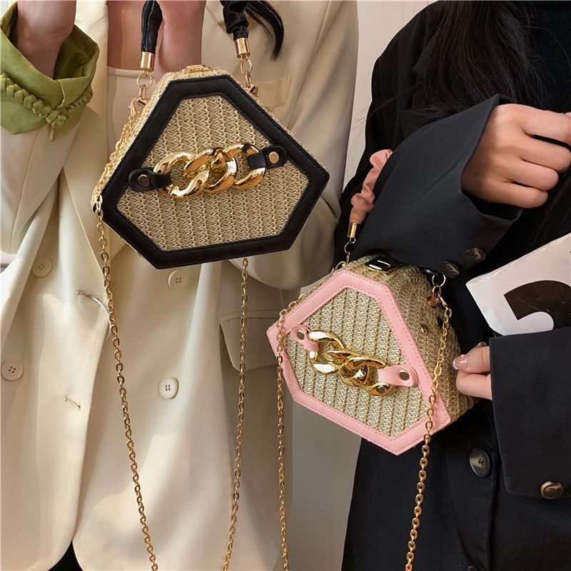 New niche design handbag straw woven personalized crossbody chain high aesthetic value diagonal cross ins style bag_voghion.com