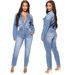 Denim-Jumpsuit, schmal geschnittener, gewaschener Langarm-Jumpsuit_voghion.com