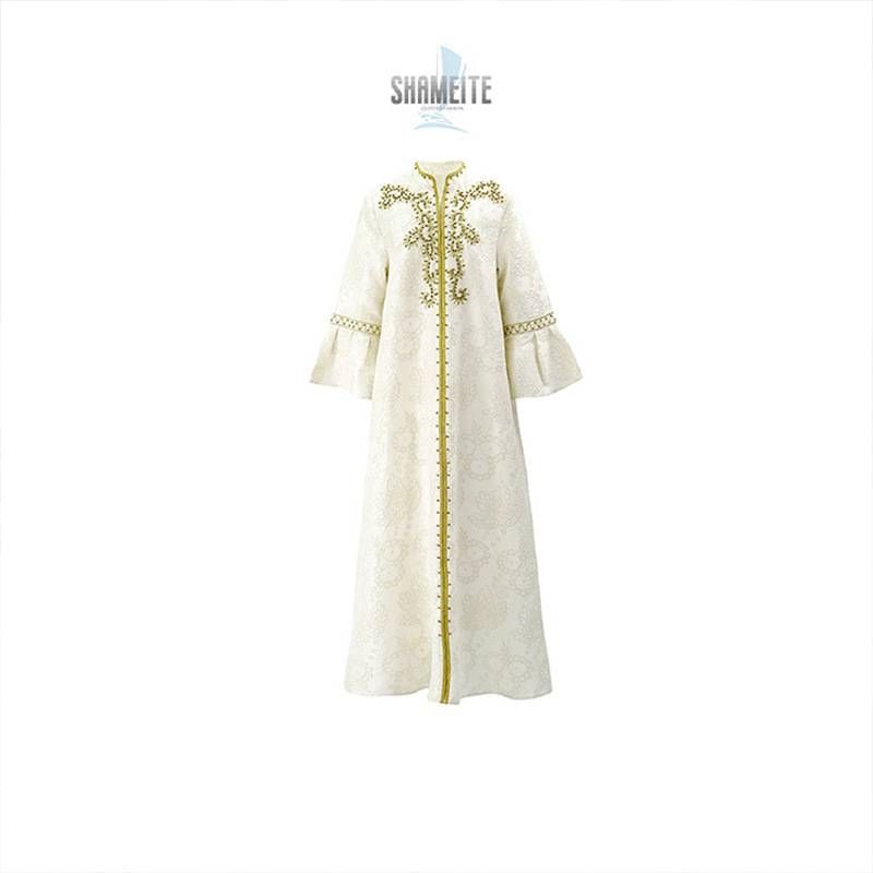 Women's Clothing Arab clothing women's V neck atmospheric evening yellow printed Muslim dress_voghion.com