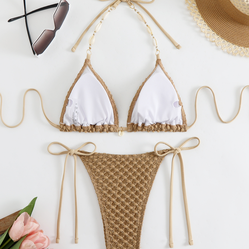 Roupas femininas cor sólida novo maiô dividido biquíni de alta qualidade sem costas profundo V puro desejo estilo alça design três pontos estilo_voghion.com