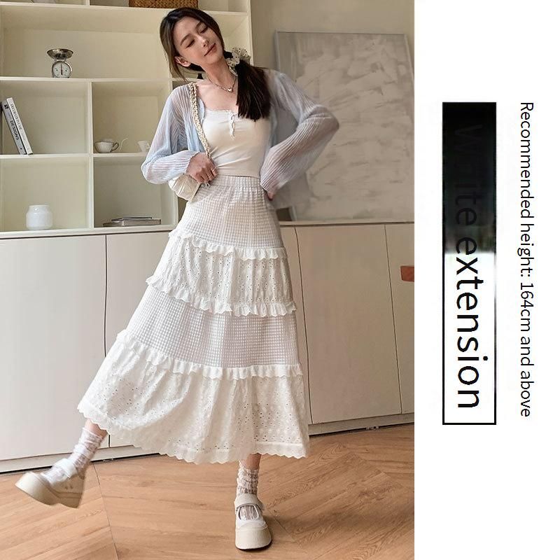 Jupe blanche à gâteau pour femme, nouvelle jupe trapèze taille haute de printemps pour femme, jupe mi-longue bouffante de ballet_voghion.com