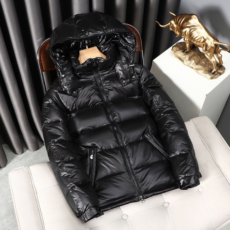 Giacca da uomo luminosa con cappuccio in calda piuma d'anatra bianca, abbigliamento invernale casual_voghion.com