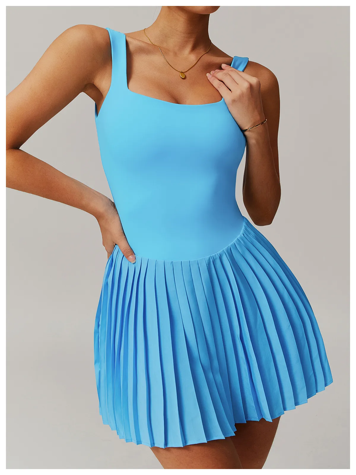 Women’s Clothing Two Piece Tennis Skirt Bottoming Anti Exposure Fitness Pocket Pleated Skirt Sports Dress_voghion.com