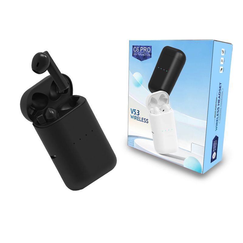 „Bluetooth“ ausinės itin ilgas baterijos veikimo laikas C6Pro „Bluetooth“ ausinės avarinis maitinimo blokas belaidis 5.3 ausų kištukai stereo garsas itin ilgas budėjimo režimas universalus_voghion.com