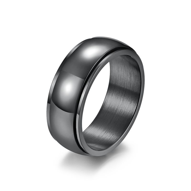 Curved rotatable titanium steel men's ring dark blue bright black rotating decompression trendy ring bracelet_voghion.com