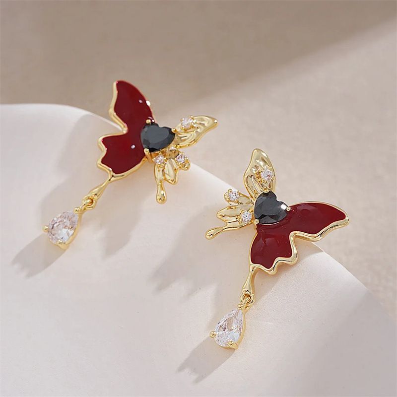 Unique Design Asymmetric Butterfly Niche High-end Light Luxury Super Sparkling Water Droplet Pendant New Earrings_voghion.com