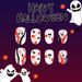 Nail Art a strisce irregolari multicolore con fiore bianco fantasma carino ovale corto lucido di Halloween, 24 pezzi_voghion.com