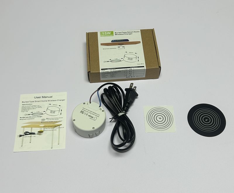15W snelle draadloze oplader - Ingebouwde meubeloplader voor bureau/nachtkastje, compatibel met QC3.0 en PD20W, universele spanning van 220 V (Amerikaanse stekker)_voghion.com