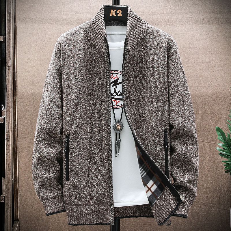 Abbigliamento da uomo colletto rialzato caldo più maglione cardigan in pile cappotto casual sciolto_voghion.com