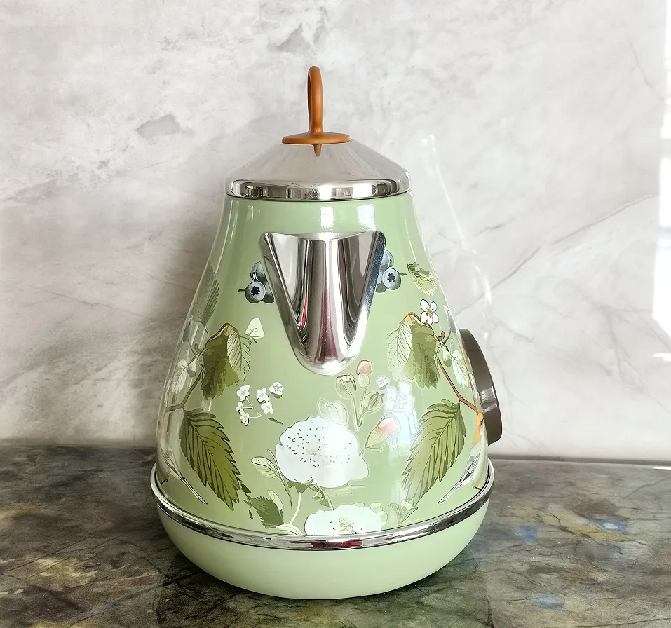 PS3013Ta Flower ūdenszīme krāsota elektriskā tējkanna retro instrumenta termometrs elektriskā tējkannas snīpis var pievienot ūdeni 1850W, lai ātri uzvārītu_voghion.com