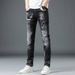 Men's Slim Fit Stretch Jeans With Distressed Details - Black & Gray Washed Denim Pants For Casual Wear_voghion.com