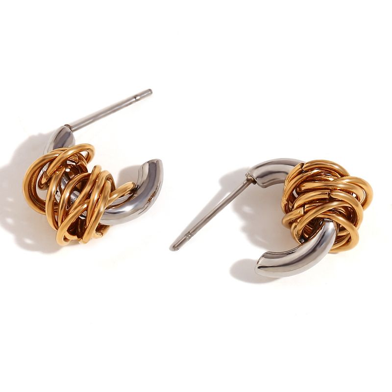 Orecchini a forma di C placcati in oro, stile di nicchia, in acciaio inossidabile placcato, mini e creativi, per donna_voghion.com