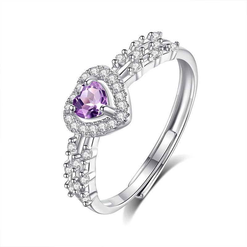 Anello a forma di cuore con design di nicchia in argento puro, regolabile, elegante, con cristalli naturali colorati, per donne_voghion.com