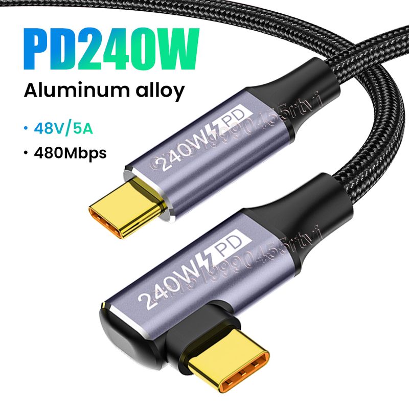Degree 90 USB C to C Cable PD240W Fast Charging Wire for PS5 Nintendo Switch Galaxy Book 48V5A Type-C Fast Cha      _voghion.com