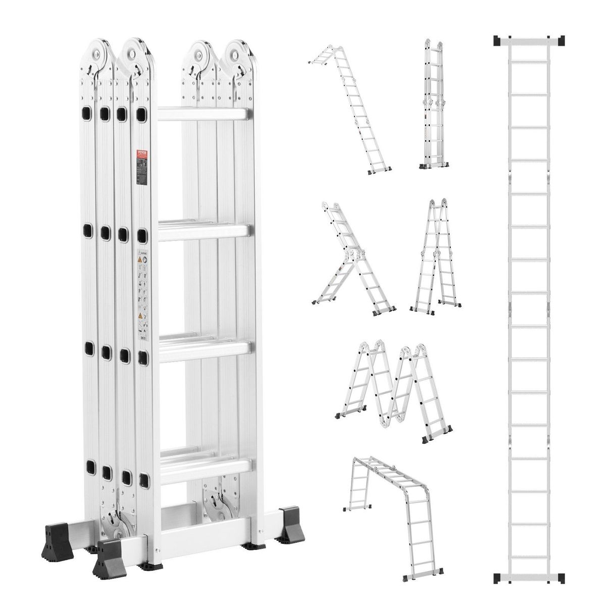 Multi-Purpose Folding Ladder 7-in-1 4 Step 15.5ft Reach Height For Work_voghion.com
