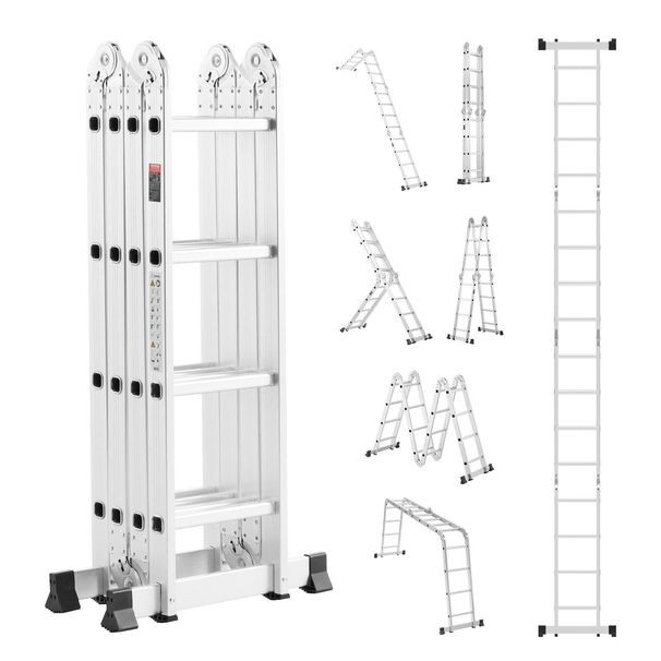 Multi-Purpose Folding Ladder 7-in-1 4 Step 15.5ft Reach Height For Work_voghion.com