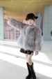 Luxury Faux Fox Fur Coat For Girls - Soft & Warm Winter Outerwear With Single Button Closure, Silver Gray (Sizes 100-150cm)_voghion.com
