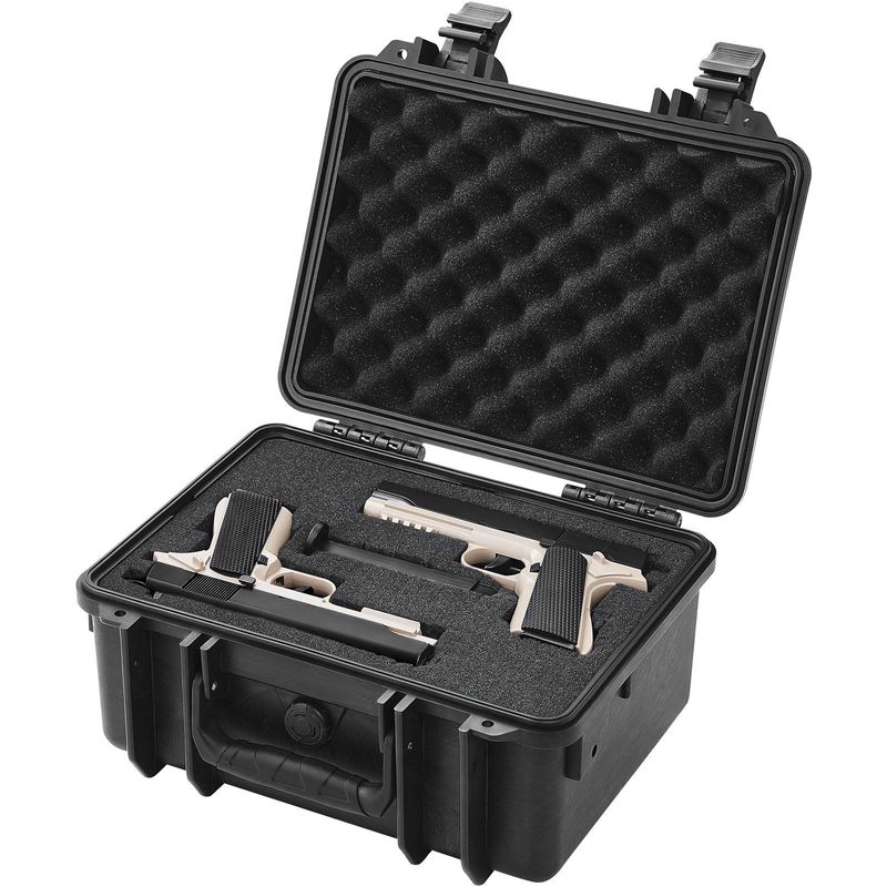 VEVOR Hard Pistol Cases With Pre-cut PU Foam, Waterproof & Dustproof Hard Gun Case For 1 Pistol, 14.1×11.5×7.6 In Lockable Pistol Case, Black_voghion.com