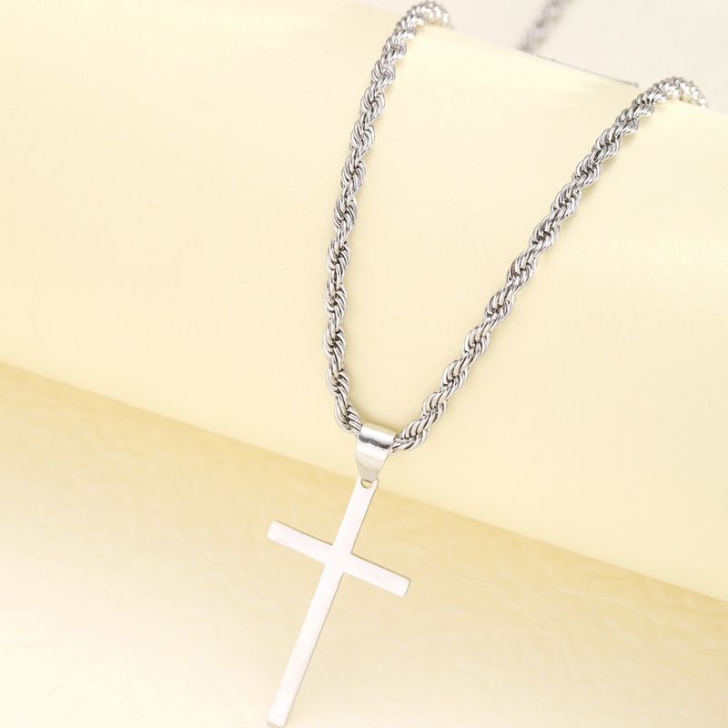 TMUE Hot Sale Fried Dough Twists Chain Hip Hop Fashion Stainless Steel Cross Pendant Men's Necklace_voghion.com