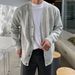 Men's Solid V-Neck Knit Cardigan - Lightweight Open Front Sweater For Autumn, Casual Loose Fit, Versatile Styling_voghion.com
