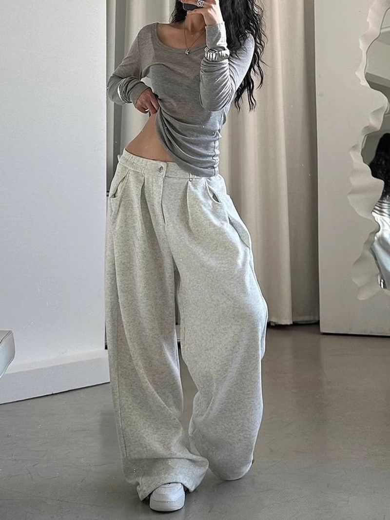 Pantalon de survêtement en polaire pour femme, streetwear, jogging surdimensionné, pantalon large gris, pantalon ample épais, coréen, hiver, Harajuku, nouveau_voghion.com
