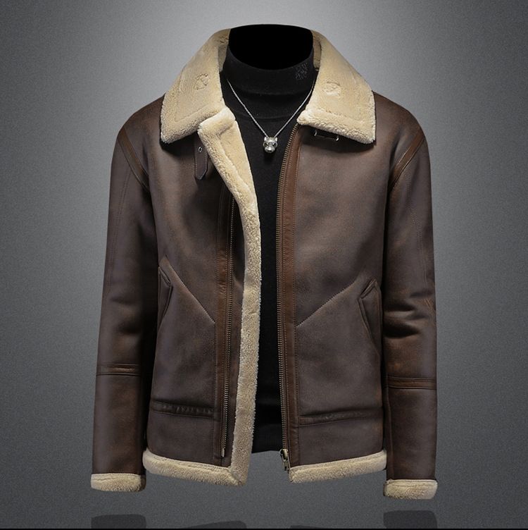 Giubbotto bomber invernale da uomo in similpelle con fodera in sherpa, antivento e spesso, vestibilità slim (taglie dalla M alla 5XL, marrone)_voghion.com