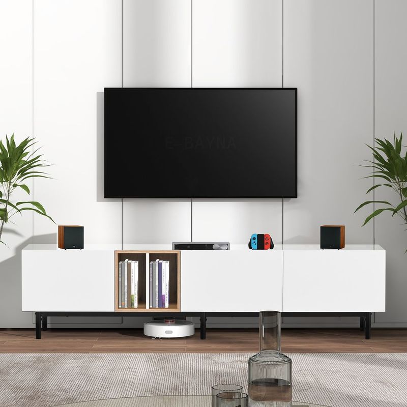 Modern TV Stand For 80'' TV With 3 Doors, Media Console Table, Entertainment Center With Large Storage Cabinet For Living Room, Bedroom_voghion.com
