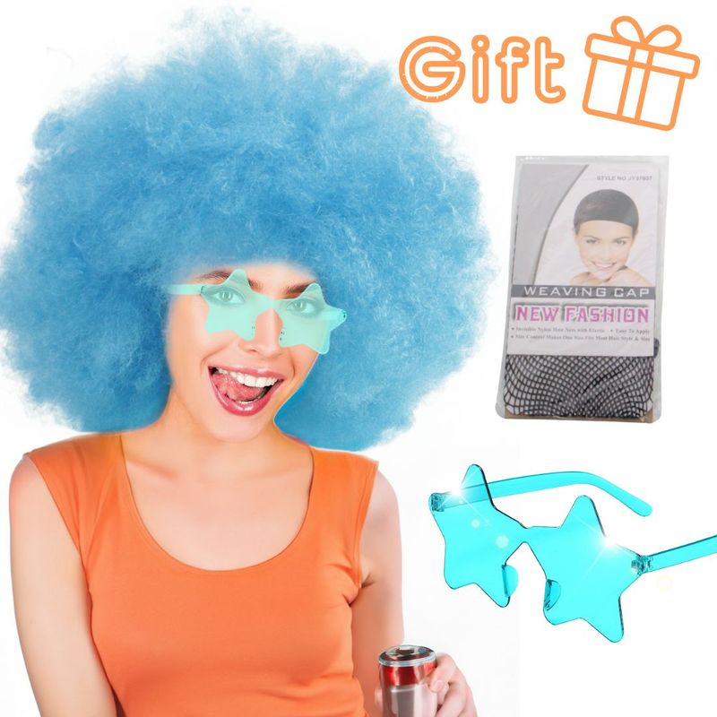 Parrucca sintetica resistente al calore colorata e soffice Afro Kinky Anxin con occhiali a forma di stella per uso da festa_voghion.com