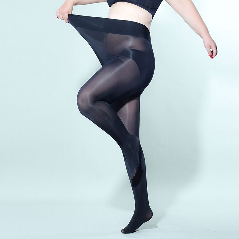 2025d Qinghe 6D Thin Transparent Shiny Sexy Smooth Horse Oil Black Pantyhose With Plus Size Open Crotch Tights_voghion.com