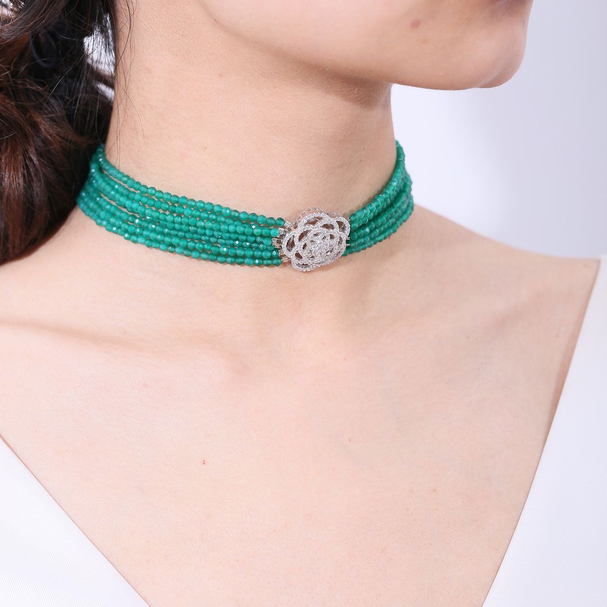 Personalisierte Choker Natürliche Rubin Lapis Lazuli Grün Achat Saphir S925 Sterling Silber Perlen Halskette_voghion.com