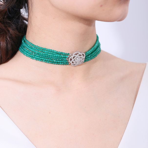 Personalisierte Choker Natürliche Rubin Lapis Lazuli Grün Achat Saphir S925 Sterling Silber Perlen Halskette_voghion.com
