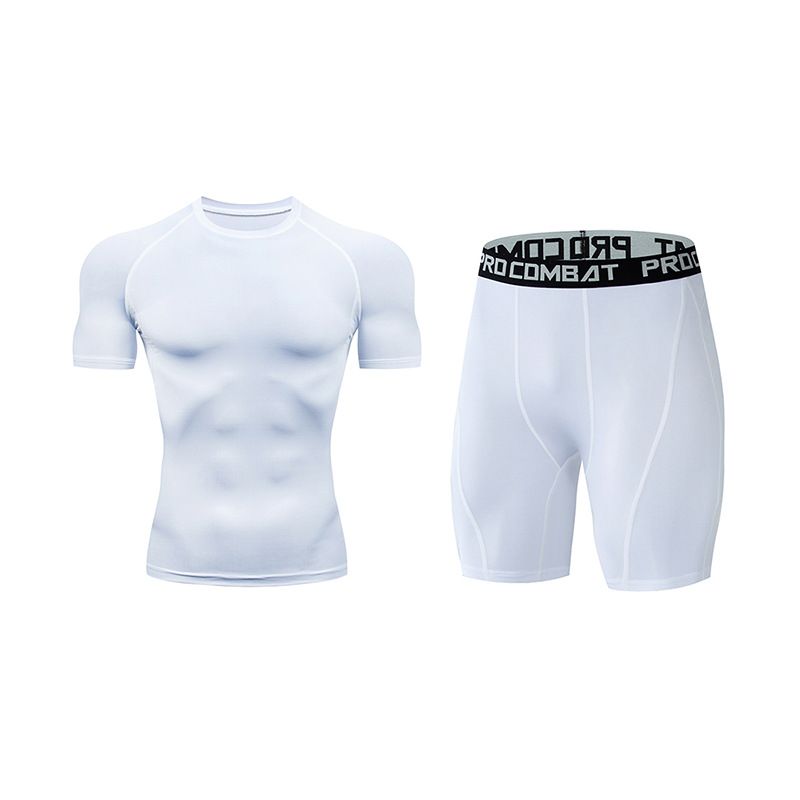 Men's Clothing new men's sports short sleeved shorts fitness tight compression yoga quick drying breathable suit_voghion.com