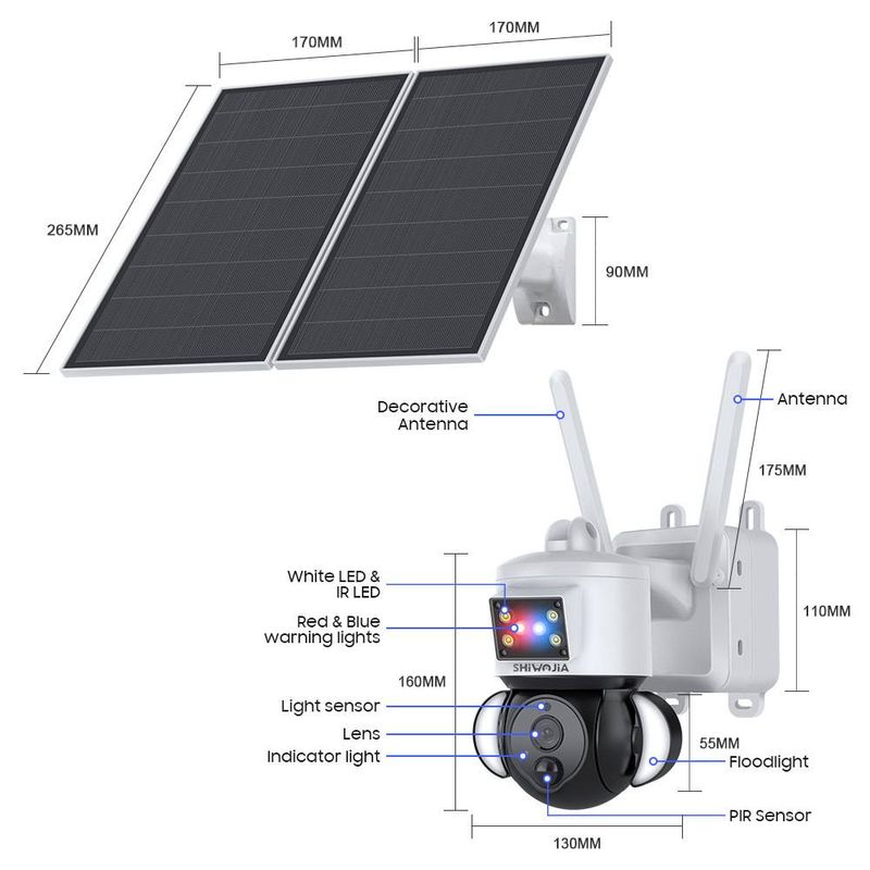 Cámara de seguridad solar 4G para exteriores, 20 W, alta potencia, 360°, PTZ, HD, color, grabación 24/7_voghion.com
