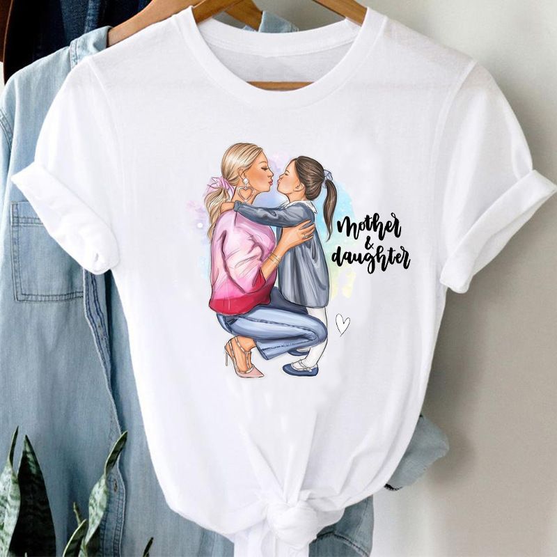 Camiseta de manga corta con letras para mujer, informal, de talla grande, color blanco, con temática del Día de la Madre para mujer_voghion.com