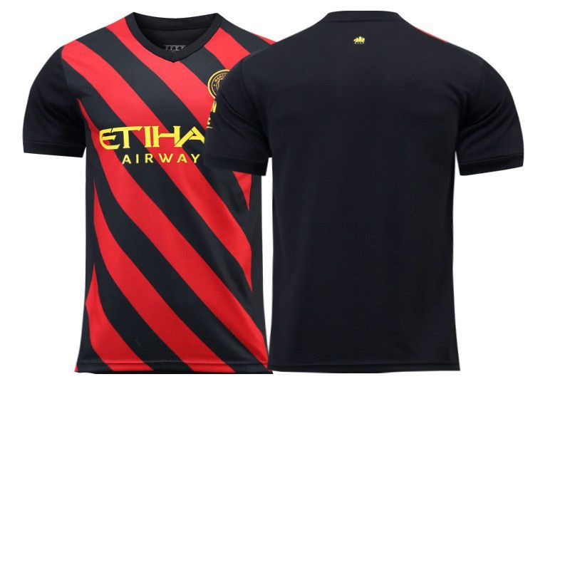 men's City away red and black striped No. 9 No. 10 Grealish 17 De Bruyne football jersey set_voghion.com