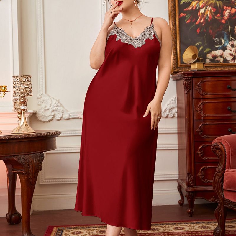 Women's Sleepwears Suspender Skirt Spring And Summer Thin Fashion Lace Nightgown Long Silk Casual Home Wear_voghion.com