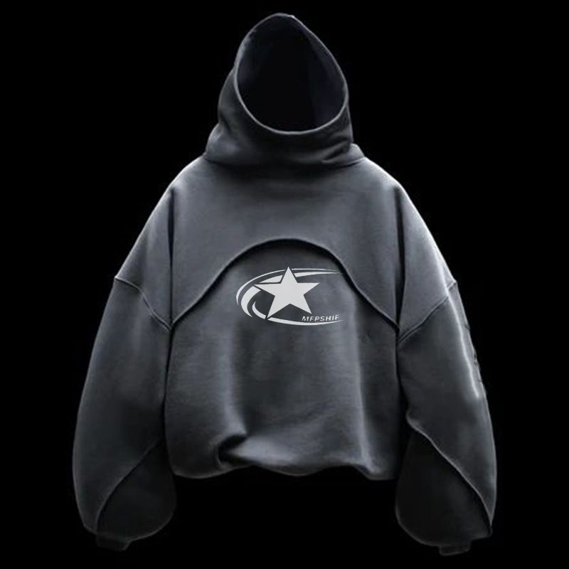 Felpa con cappuccio da uomo con cuciture a contrasto, stile retrò, mantella larga, marchio di moda di strada_voghion.com