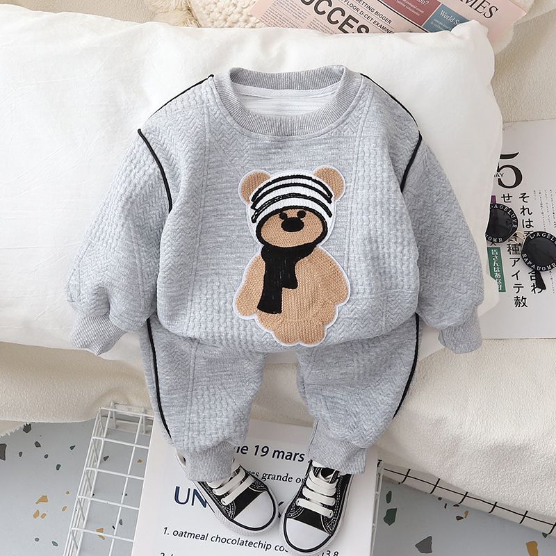 Completo due pezzi in cotone per bambini: felpa a maniche lunghe e pantaloni, completo unisex primavera/autunno (80-120 cm)_voghion.com