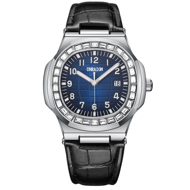 Nautilus Diamond Inlaid Men's Watch New Fully Automatic Mechanical Watch Waterproof Calendar Luminous Quartz Watch_voghion.com