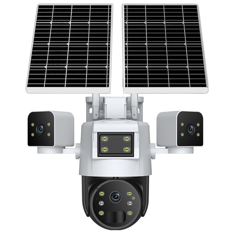 Câmera de segurança solar 4G com lente tripla, visão noturna inteligente de 600 megapixels, IP66 à prova d'água, monitoramento remoto para residências, fazendas e lagos_voghion.com