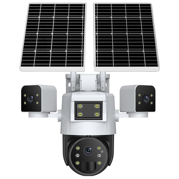 Câmera de segurança solar 4G com lente tripla, visão noturna inteligente de 600 megapixels, IP66 à prova d'água, monitoramento remoto para residências, fazendas e lagos_voghion.com