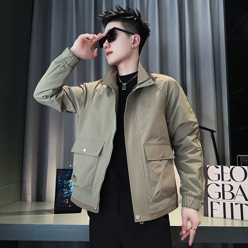 Workwear loose fit regular zipper style trendy jacket short style youth jacket top spring autumn new style men's long sleeved_voghion.com