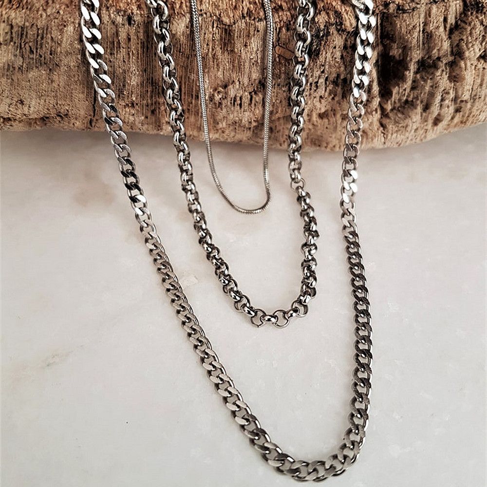 Collana punk con catena a maglie cubane, stile trendy e alla moda, a tre strati_voghion.com