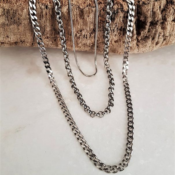 Collana punk con catena a maglie cubane, stile trendy e alla moda, a tre strati_voghion.com